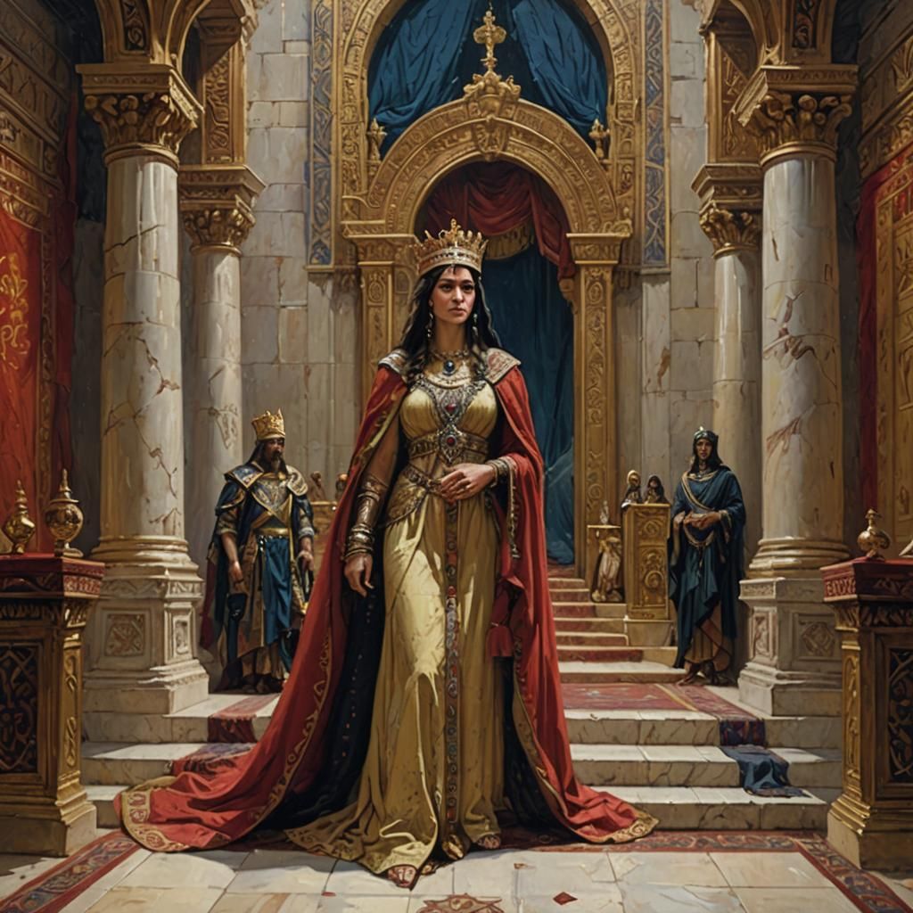 Queen Esther in Throne Room: Oil Painting