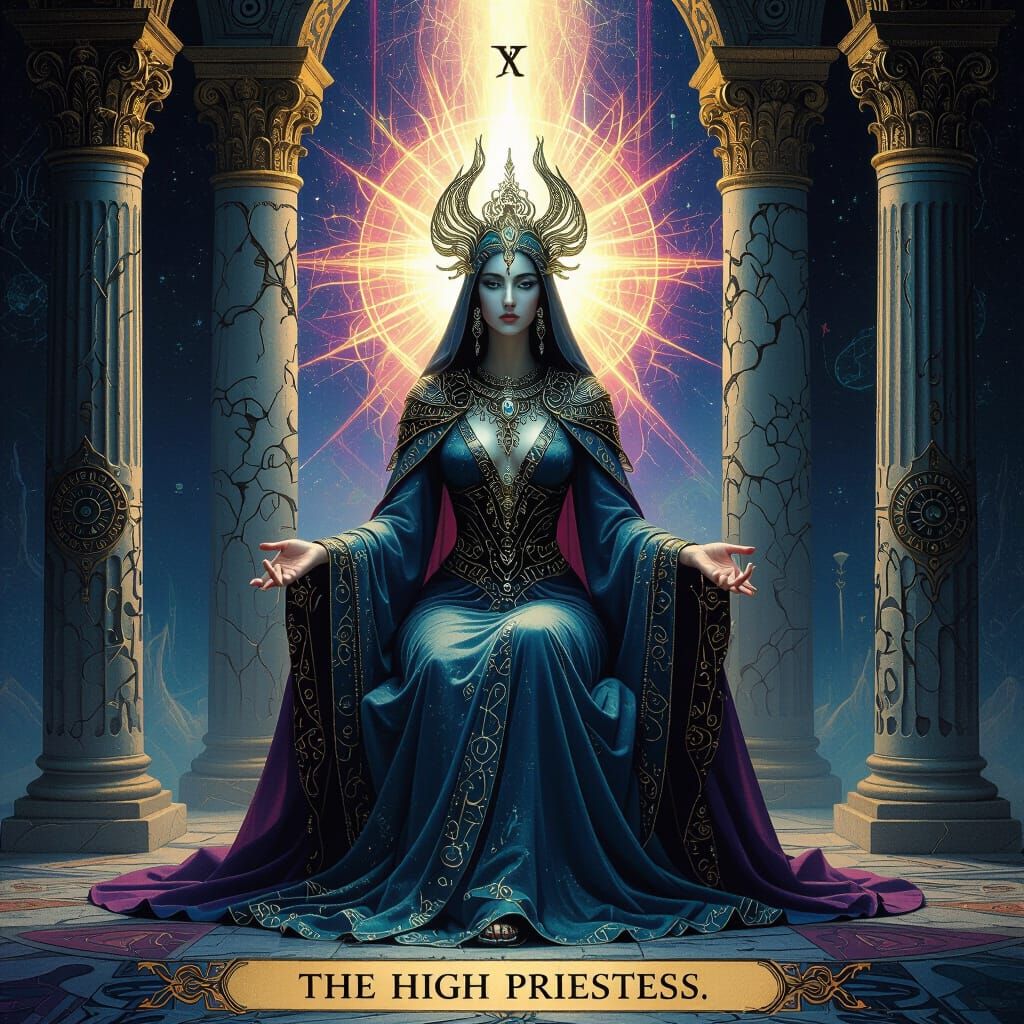 The High Priestess Tarot Card Reimagined in Postmodern Style