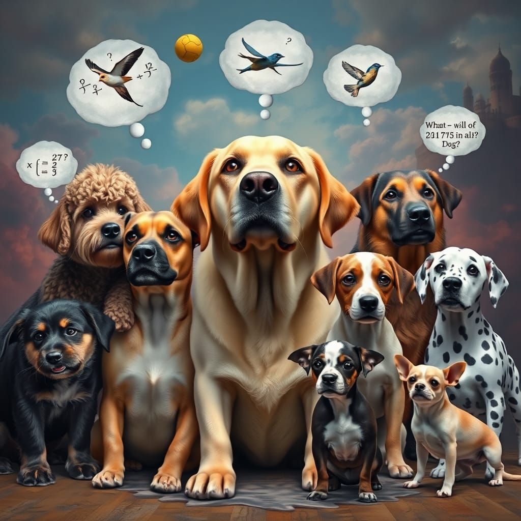 Six Dogs in Contemplative Activities Matte Painting