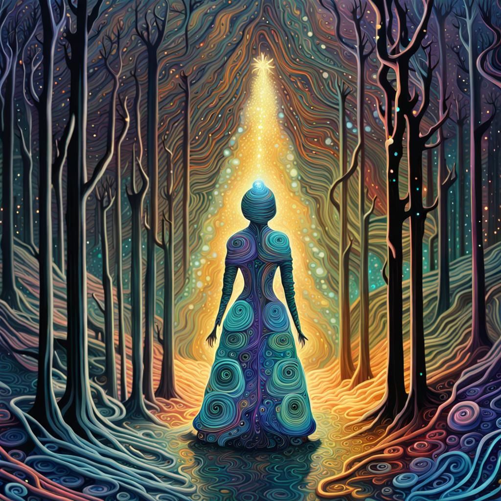 Bioluminescent Winter Doll in Quilled Forest