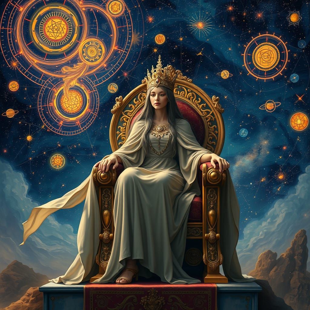 Regal Prophetess Under Starry Celestial Skies