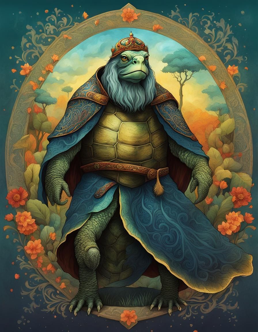 Surreal Medieval Turtle King with Long Beard