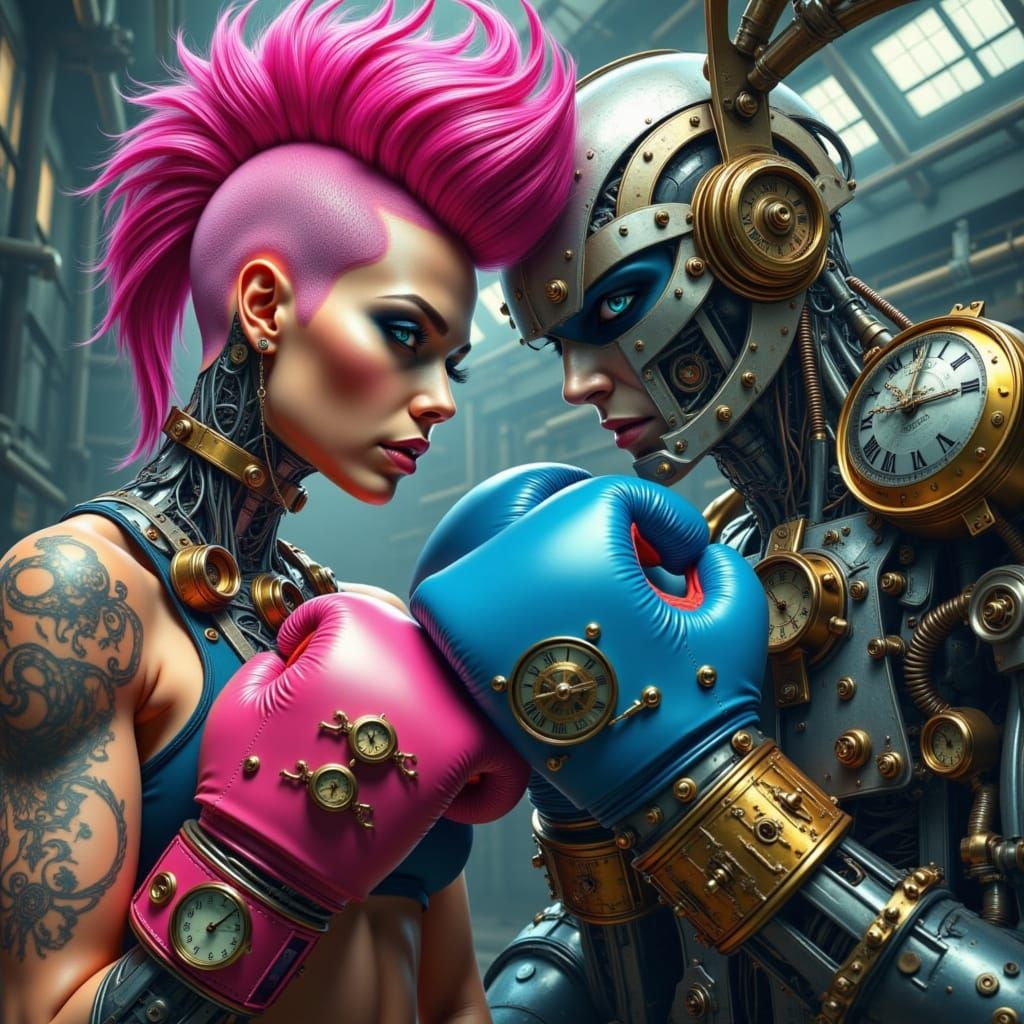 Cyborg Boxers Clash in Abandoned Warehouse