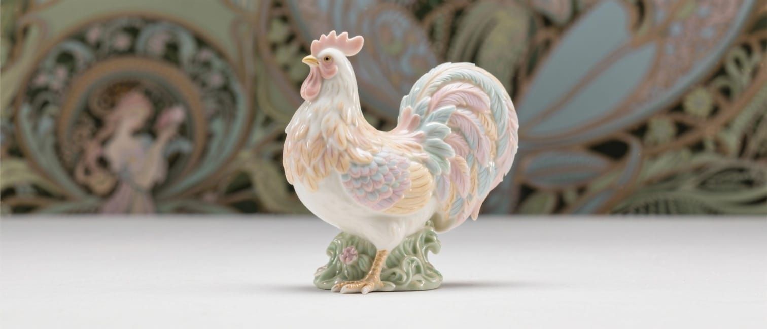 Delicate Porcelain Chicken Figurine in Art Nouveau Style