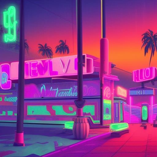 Synthwave Neon Wonderland Retro Scene