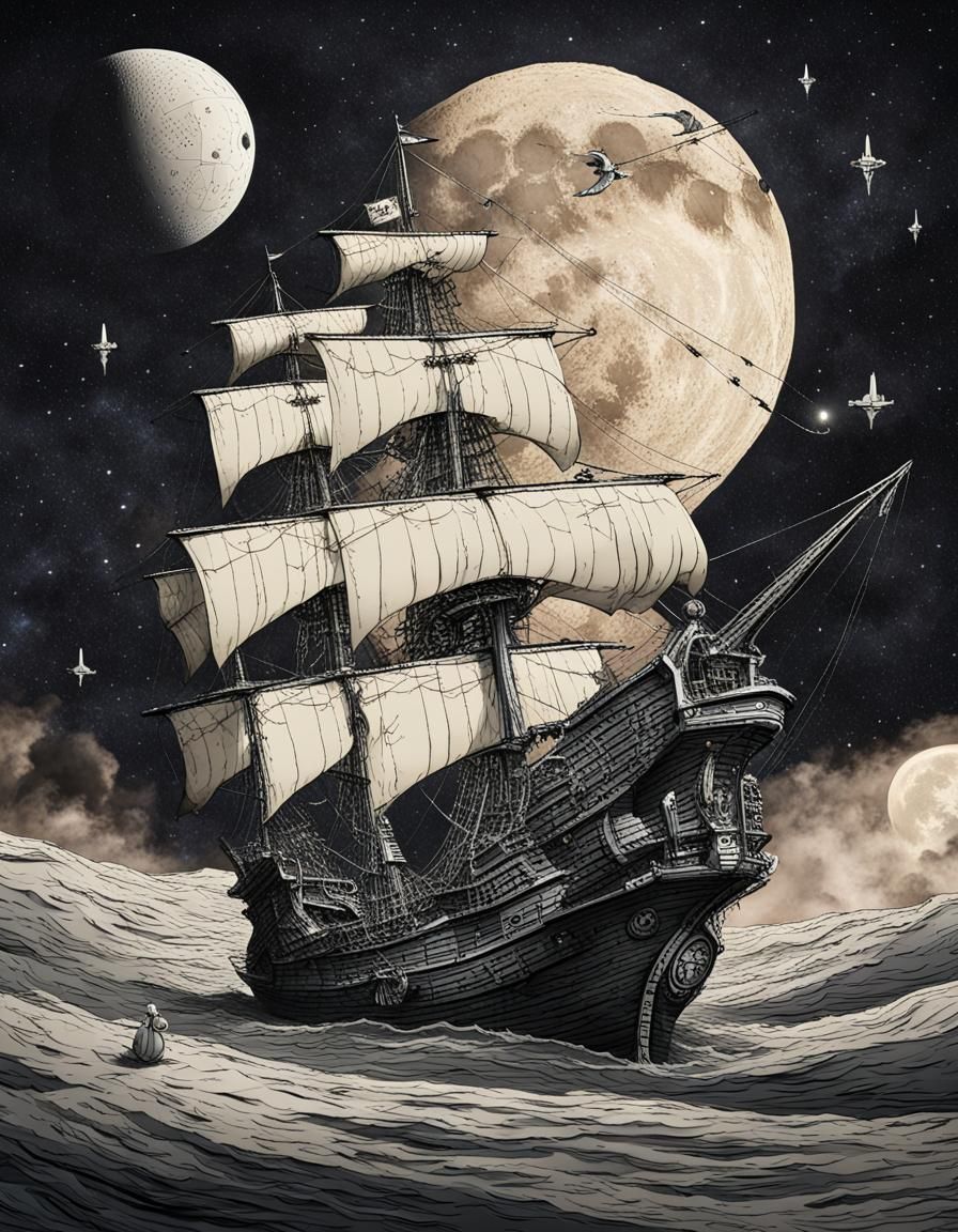 Pirate Galleon Soaring Through Outer Space