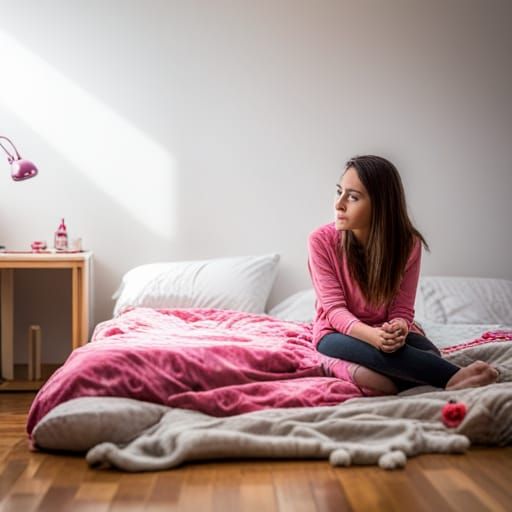 Young Woman in Pink Room Acting Childlike