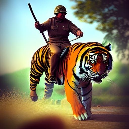 Warrior Riding a Tiger into Battle