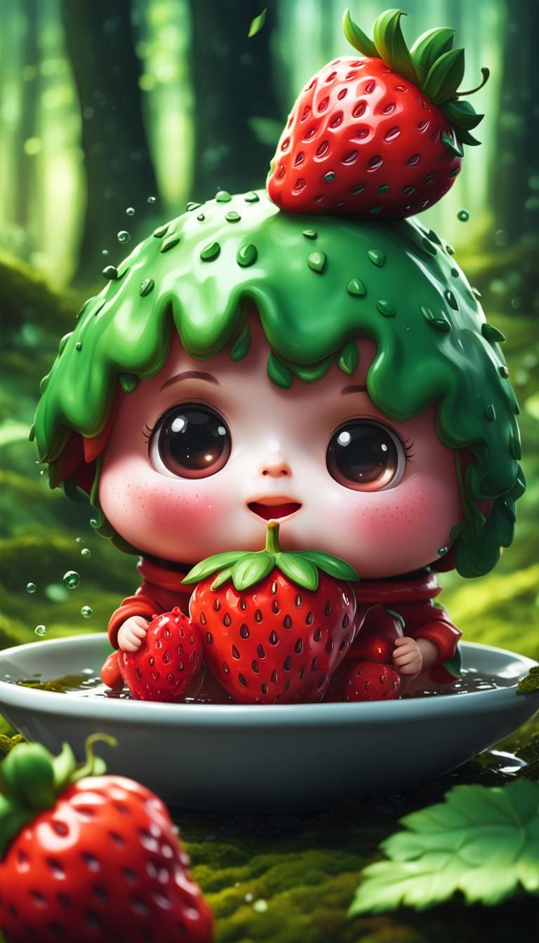 Chibi Strawberry Drinks Tea in Magical Woods