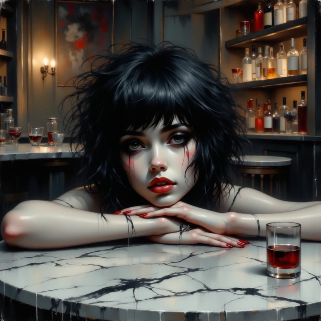 Moody Woman in Bar, Cinematic Style