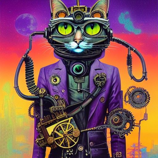 Steampunk Cat Robot Matte Painting