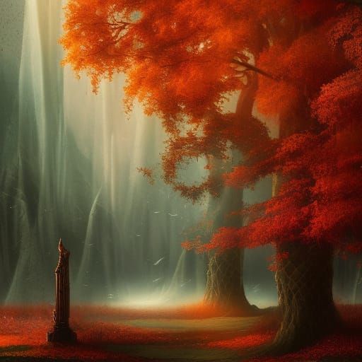 Fantastical Autumn Dreamscape: Detailed Matte Painting