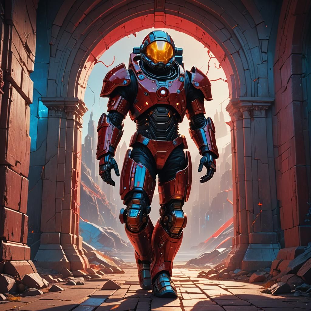 Biomechanical Astronaut in Stained Glass Armor