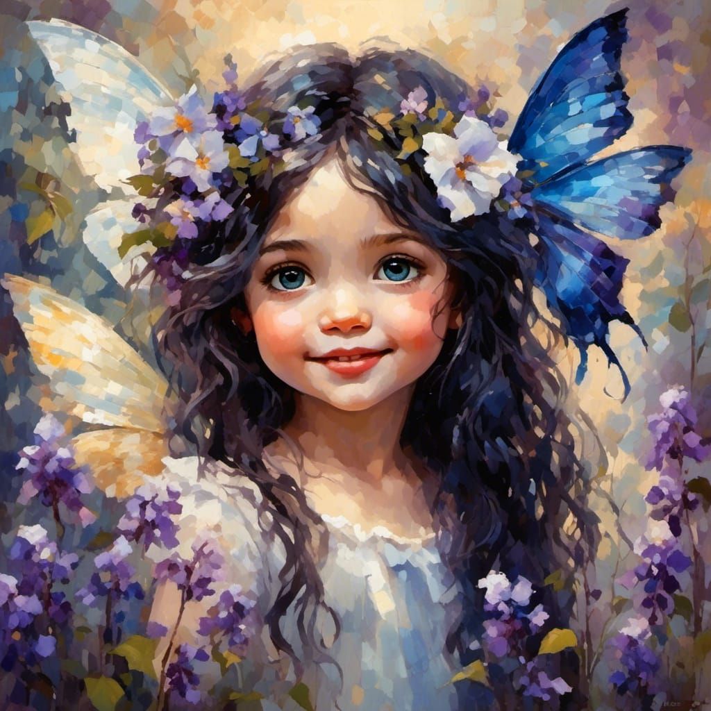 Fairy Girl Portrait with Opalescent Wings