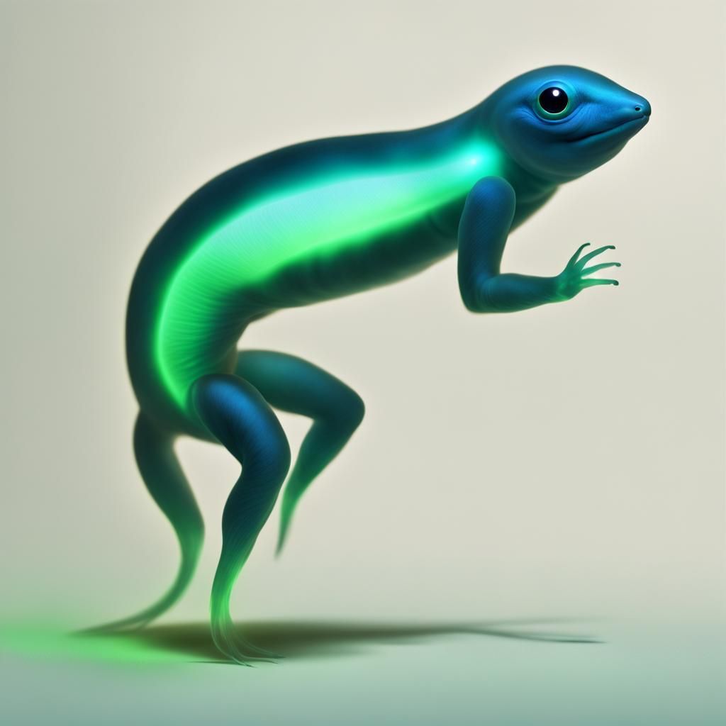 Glowing Blue-Green Humanoid Tadpole Hybrid Creature