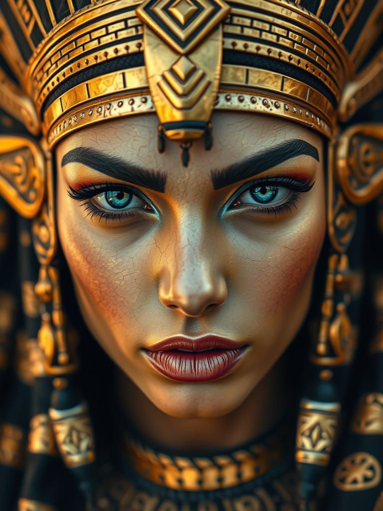 Desert Warrior Woman with Gold Headdress as Oil Painting
