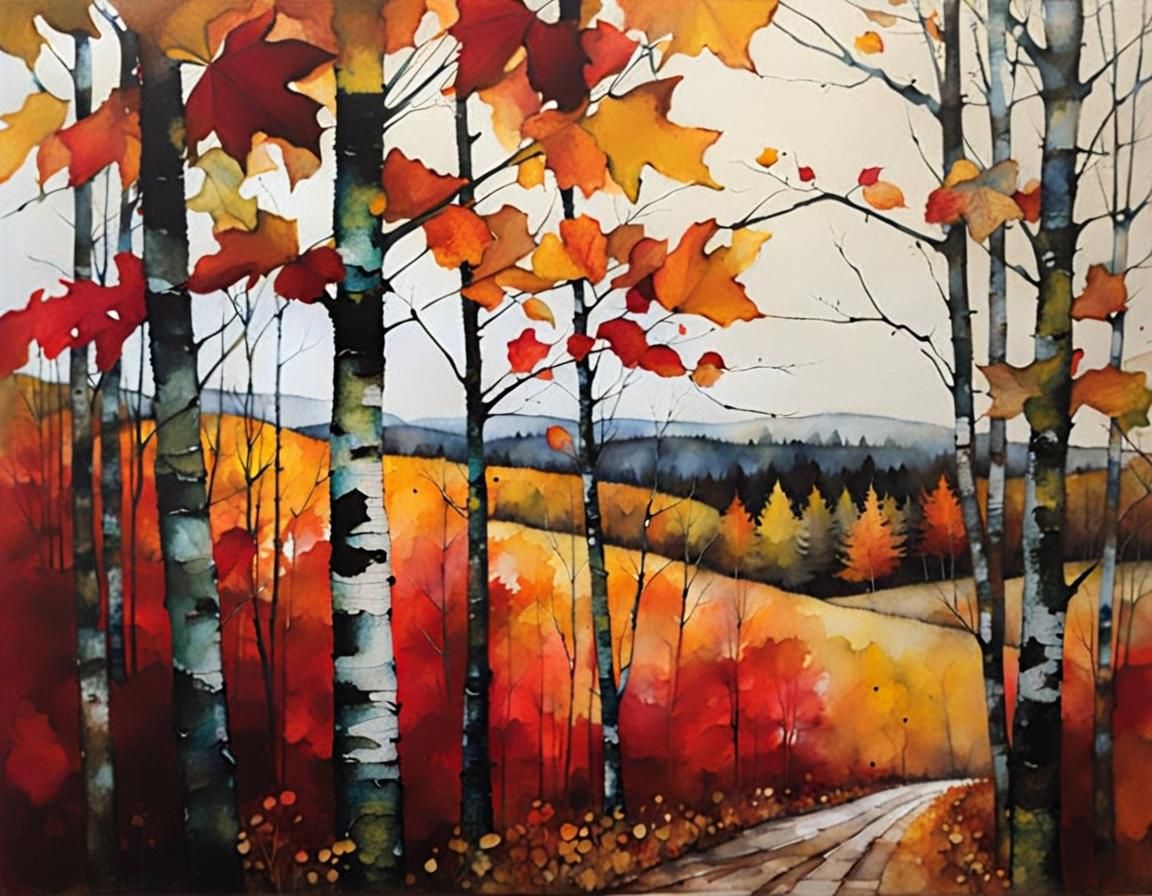 Autumn in New Brunswick: Encaustic Alcohol Ink Painting