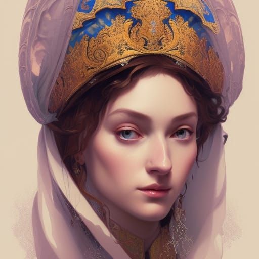 Medieval Russian Princess Portrait in Art Nouveau Style