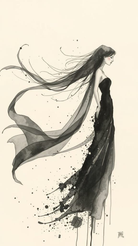 Ethereal Ink Wash Study in Dreamlike Mood
