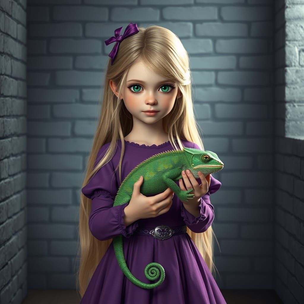 Majestic Young Princess with Vibrant Chameleon