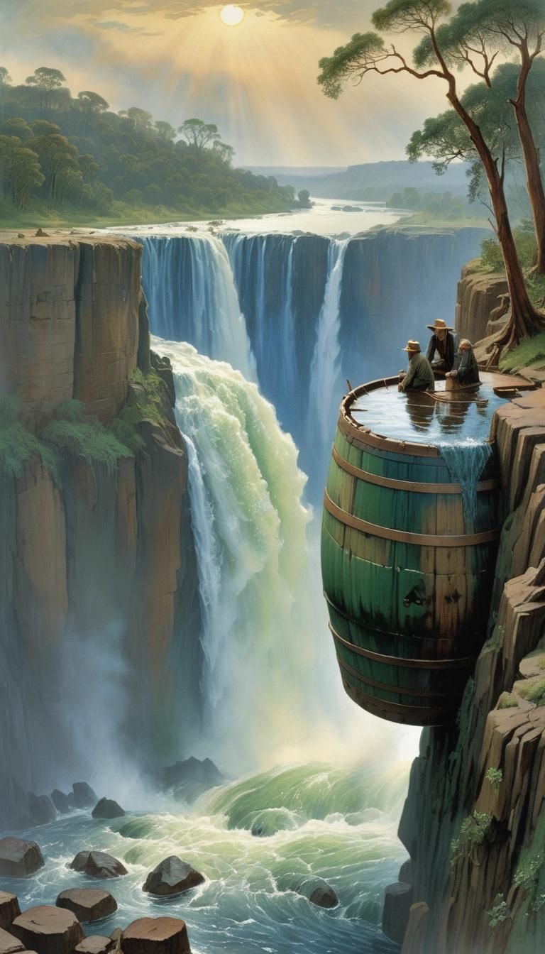 Victoria Falls Adventure as Watercolor Painting