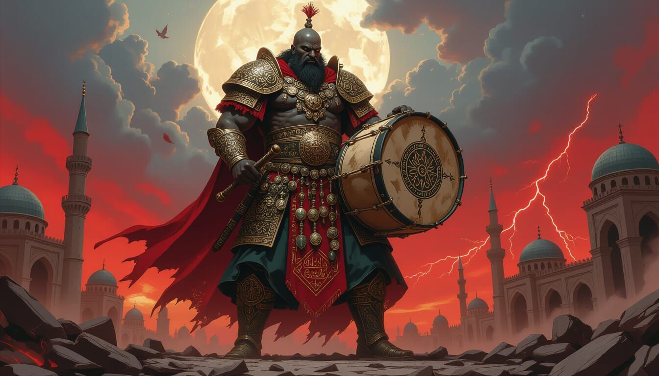Colossal Ottoman Warrior in Apocalyptic Landscape