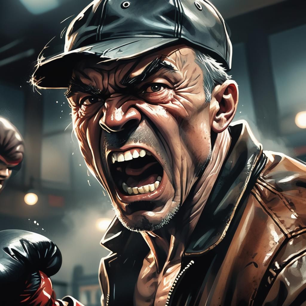Old Boxing Trainer in Comic Book Style