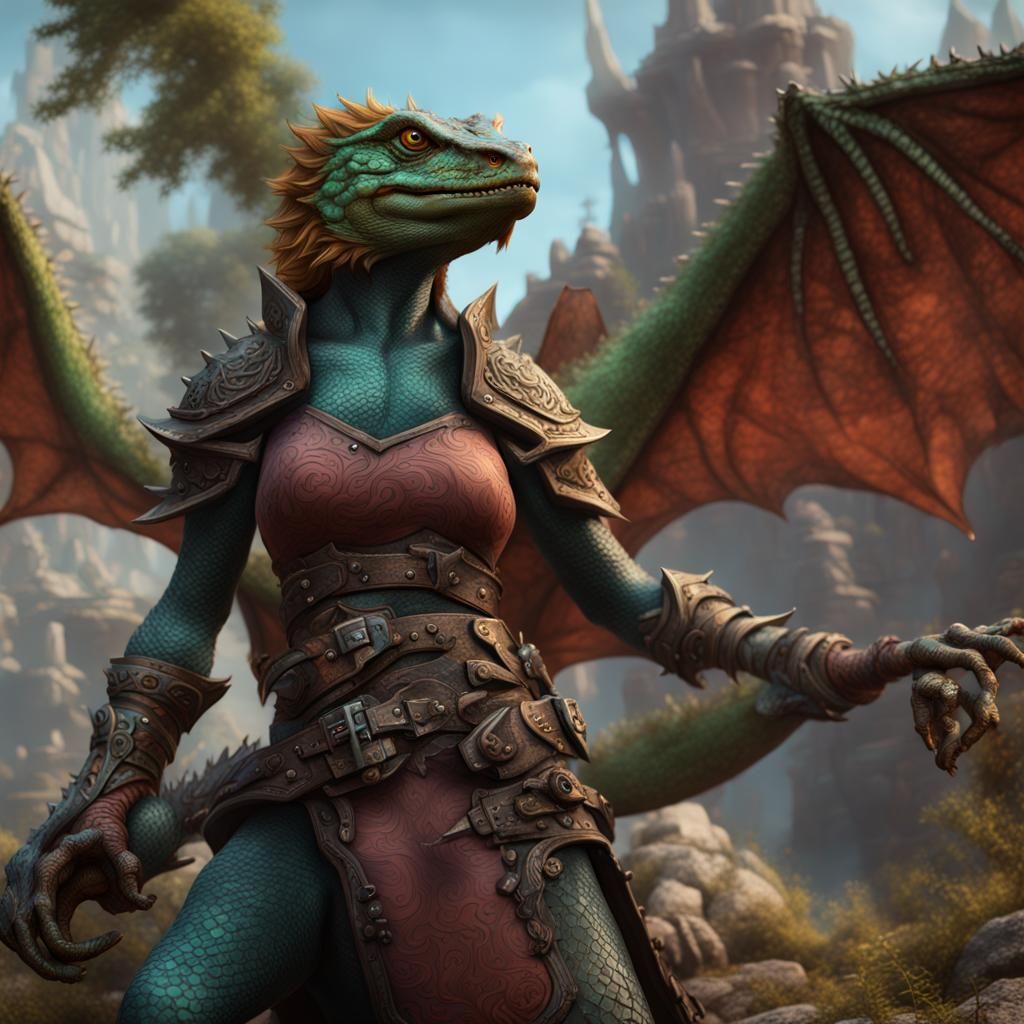 Female Lizardfolk Character Art in Detailed Matte Style