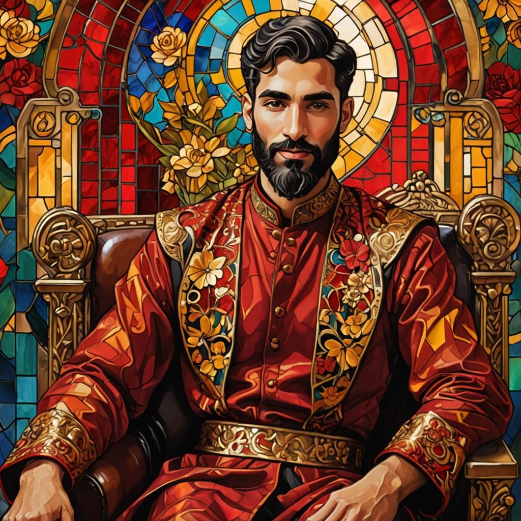 Joyful Arab Ruler in Art Nouveau Style