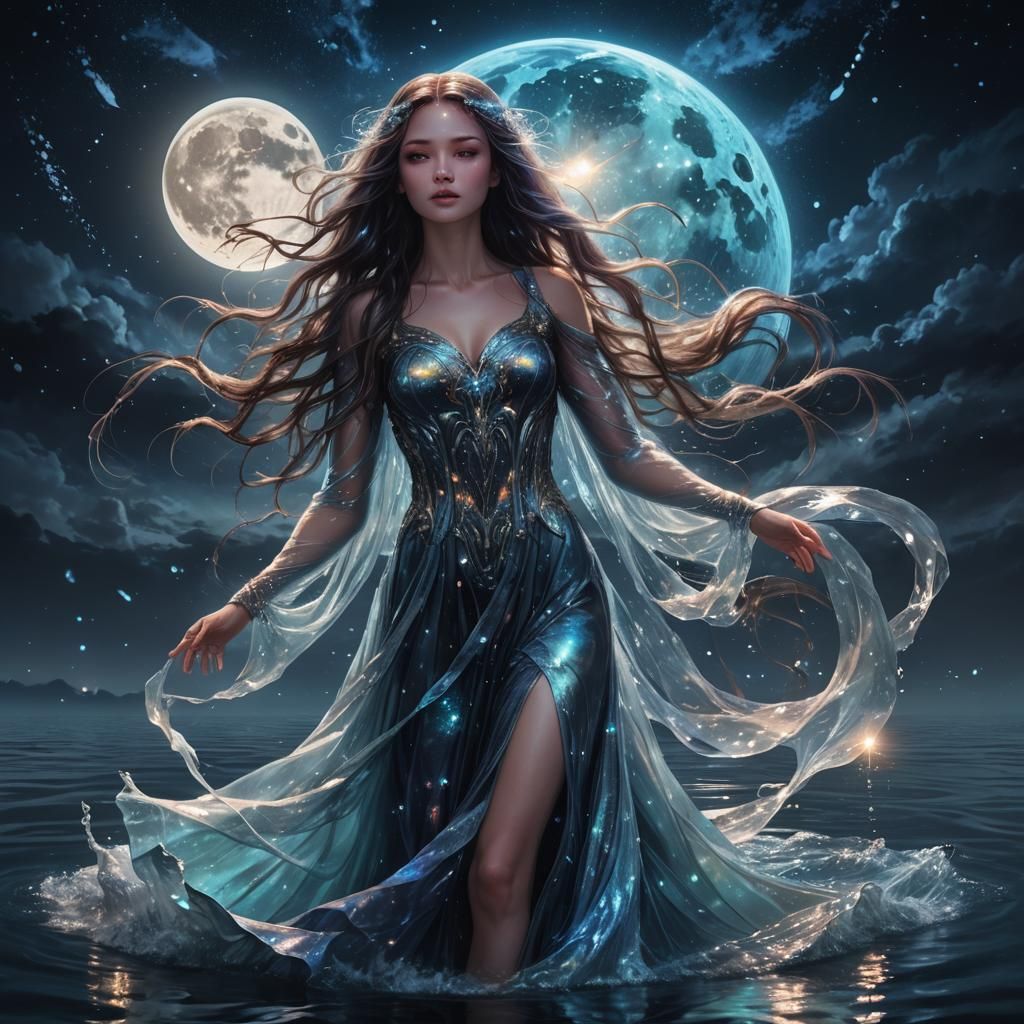 Spectral Woman Under Starlight in Fantasy Concept Art