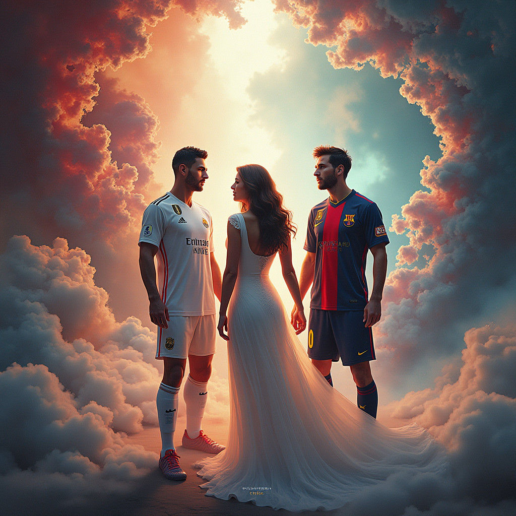 Ronaldo, Georgina, and Messi in Dreamlike Fantasy Art