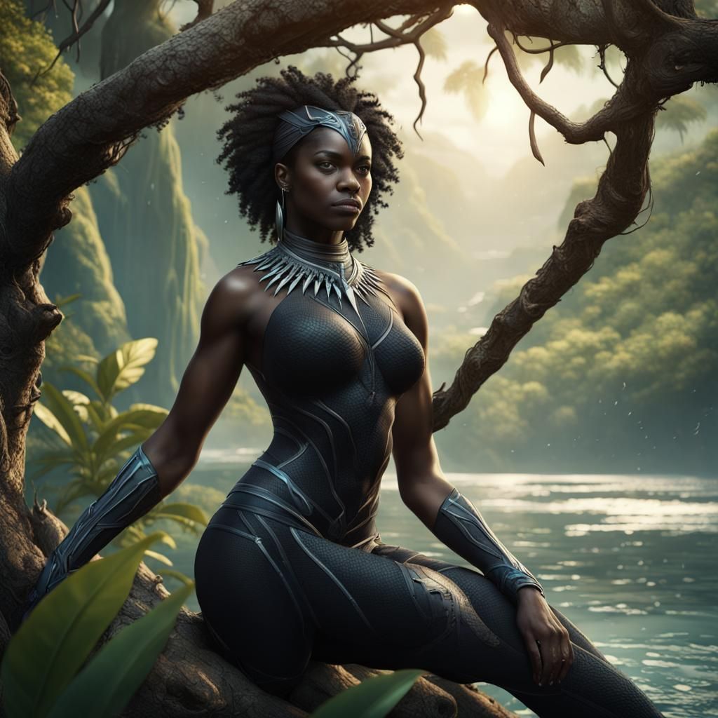 Panther Woman in Jungle Tree: Fantasy Concept Art
