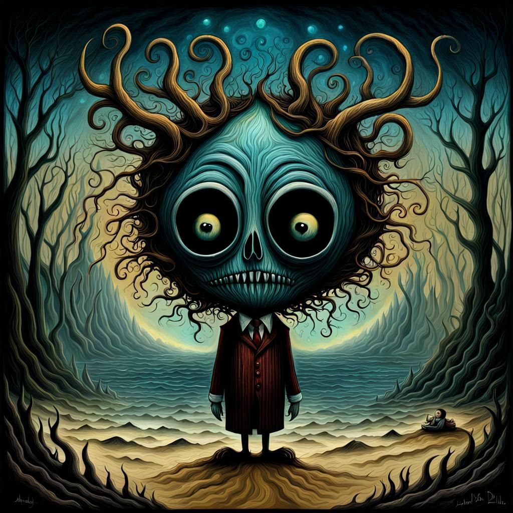 Boy Displaying Conflicting Emotions in Surreal Digital Art