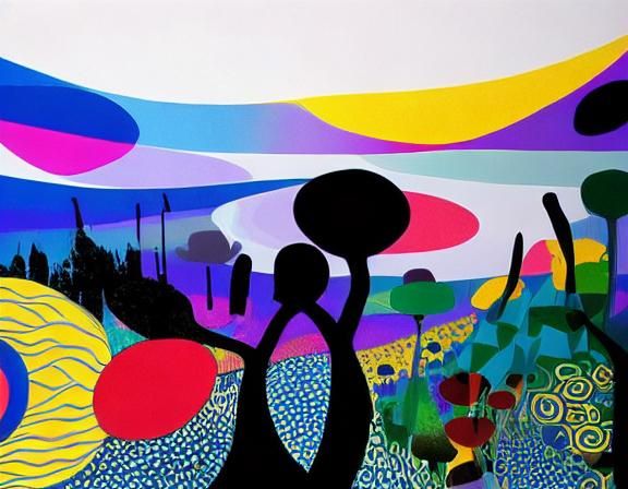 Kaleidoscopic Garden with River in Pop Art Style