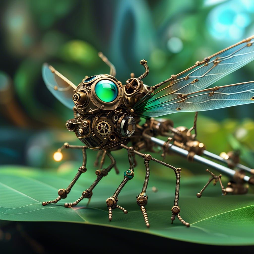 Steampunk Dragonfly Macro Photograph with Bokeh