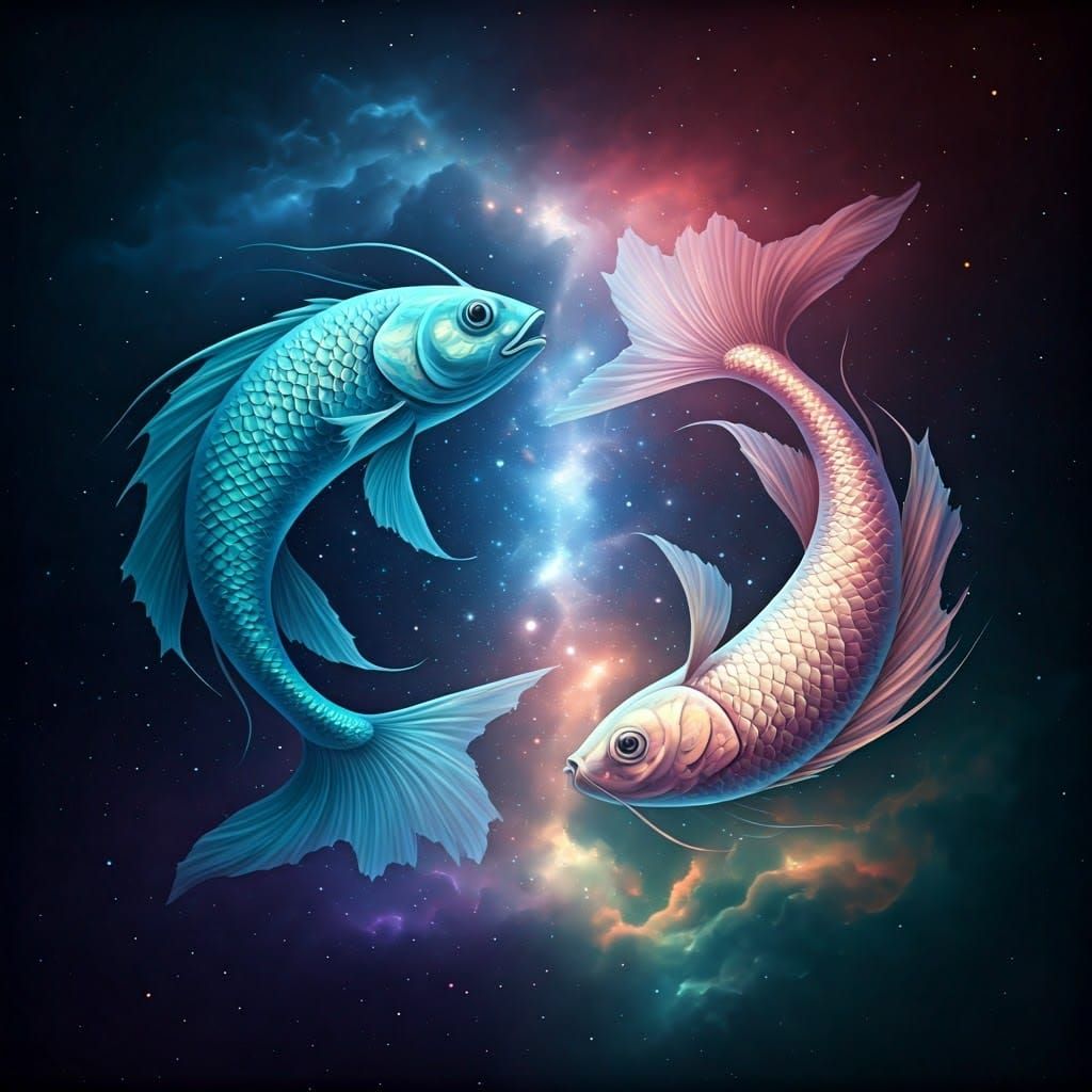 Ethereal Pisces Symbol in Cosmic Underwater Scene