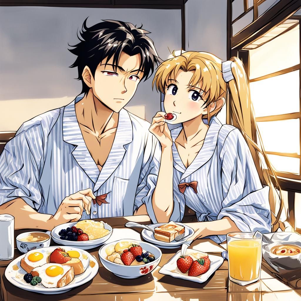 Mamoru and Usagi: Anime Breakfast Scene