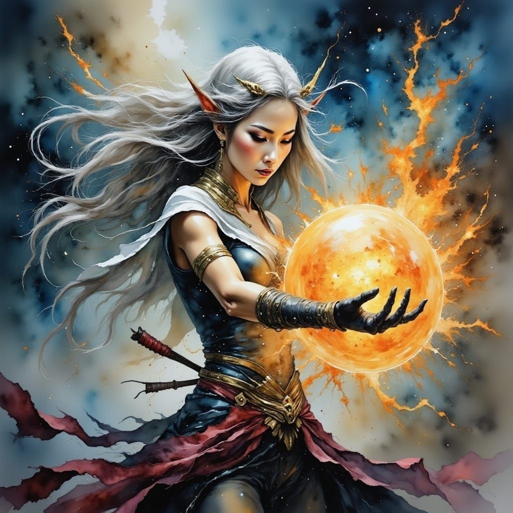 Sorceress Battles to Contain Explosive Magic Sphere