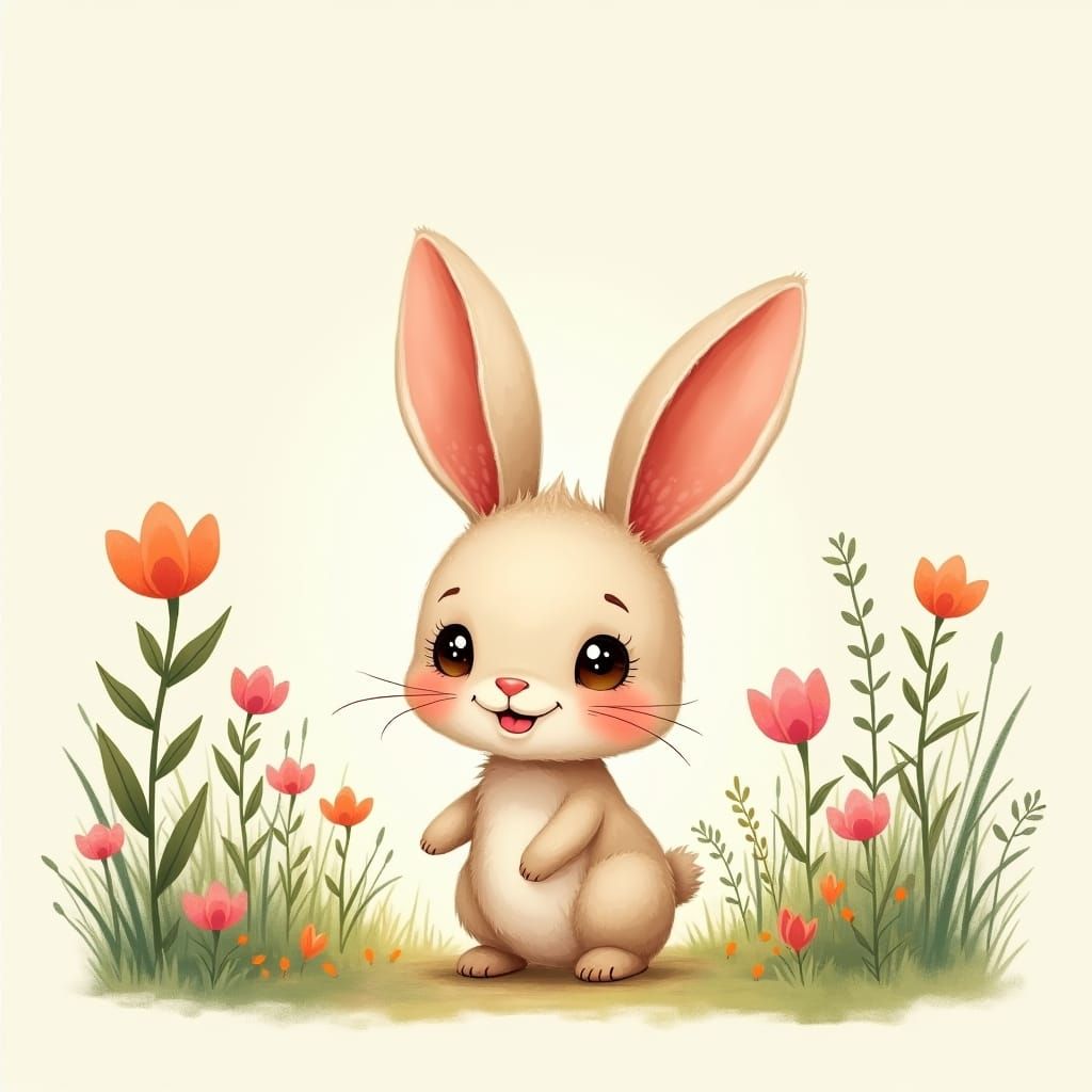 Whimsical Bunny in Garden Illustration