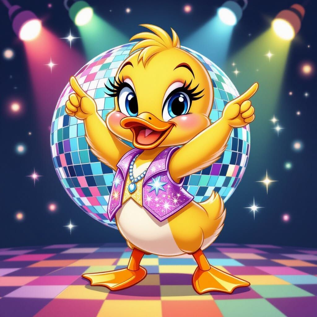 Cartoon Duckling Strikes a Disco Pose