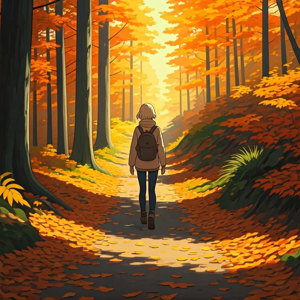 Autumn Hike Through Vibrant Forest Landscape