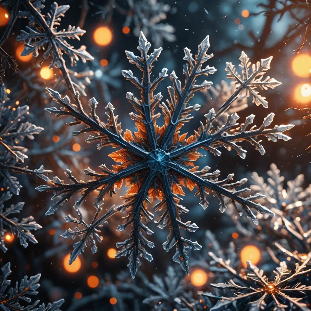 Ominous Dark Academia Scene Reflected in Snowflake