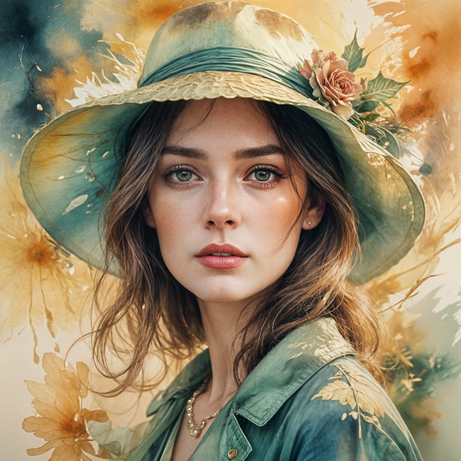 Ethereal Woman in Vintage Hat: Impressionistic Portrait
