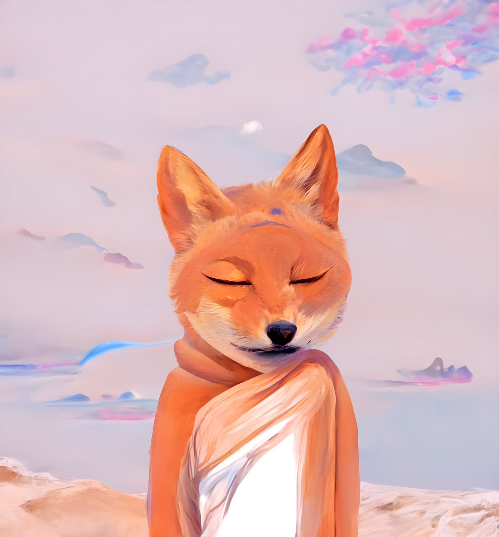Meditating Fox in Desert: Lo-fi Digital Art