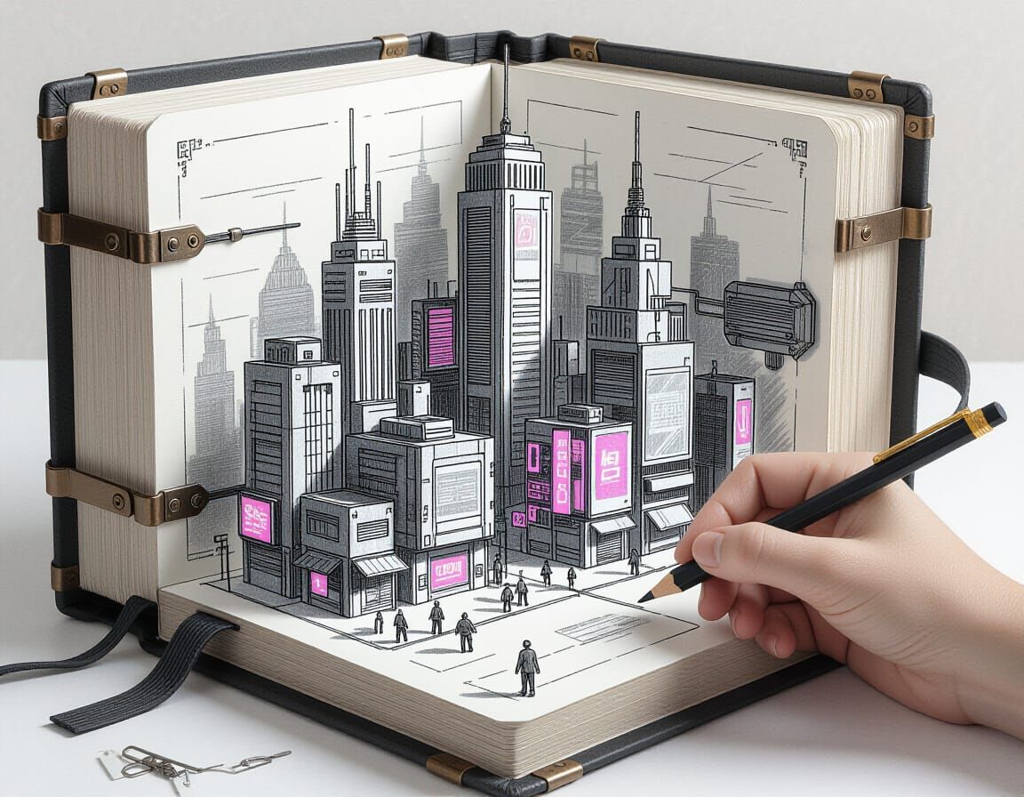 Cyberpunk Diorama Emerges From Hand-Drawn Mechanical Codex