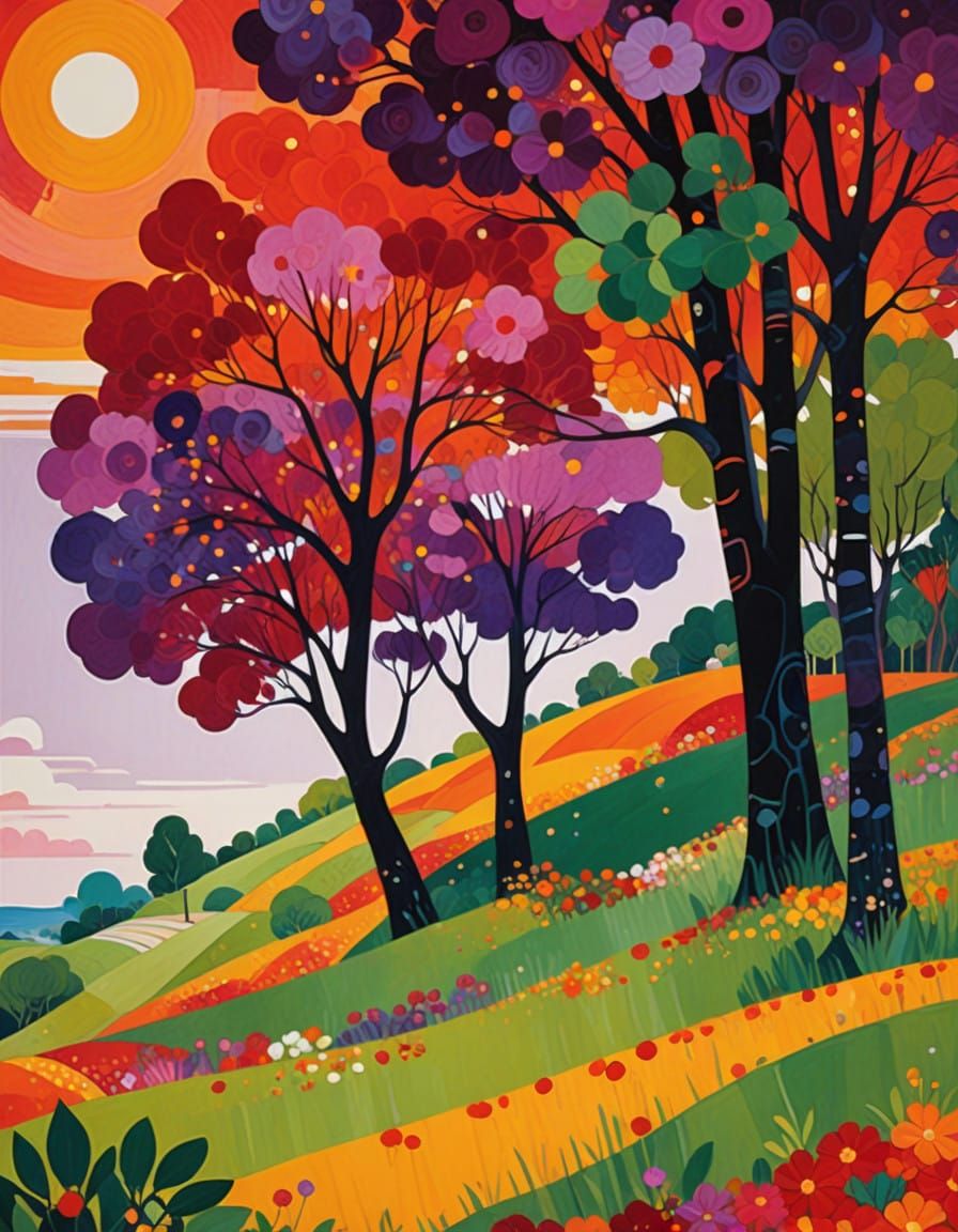Vibrant Summer Landscape in Maximalist Style