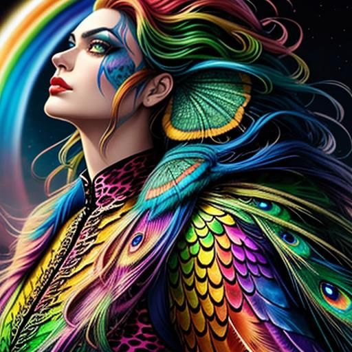 Woman with Rainbow Scales in Comic Book Style