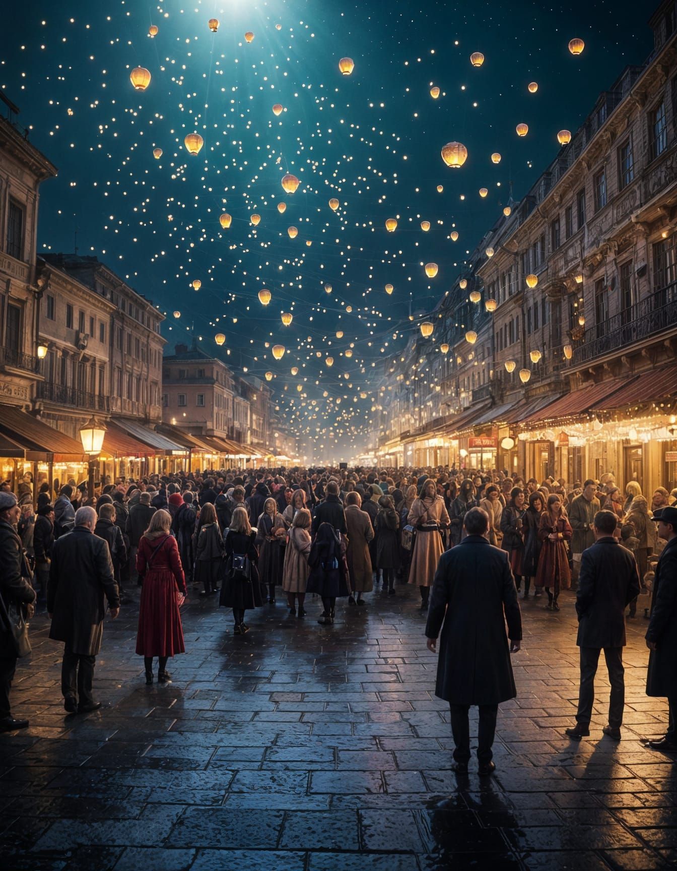 Epic Festival with Giant Characters and Starry Lights