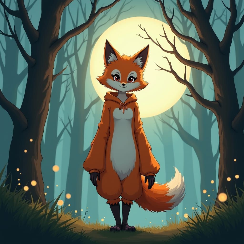 Woman in Fox Costume in Misty Forest
