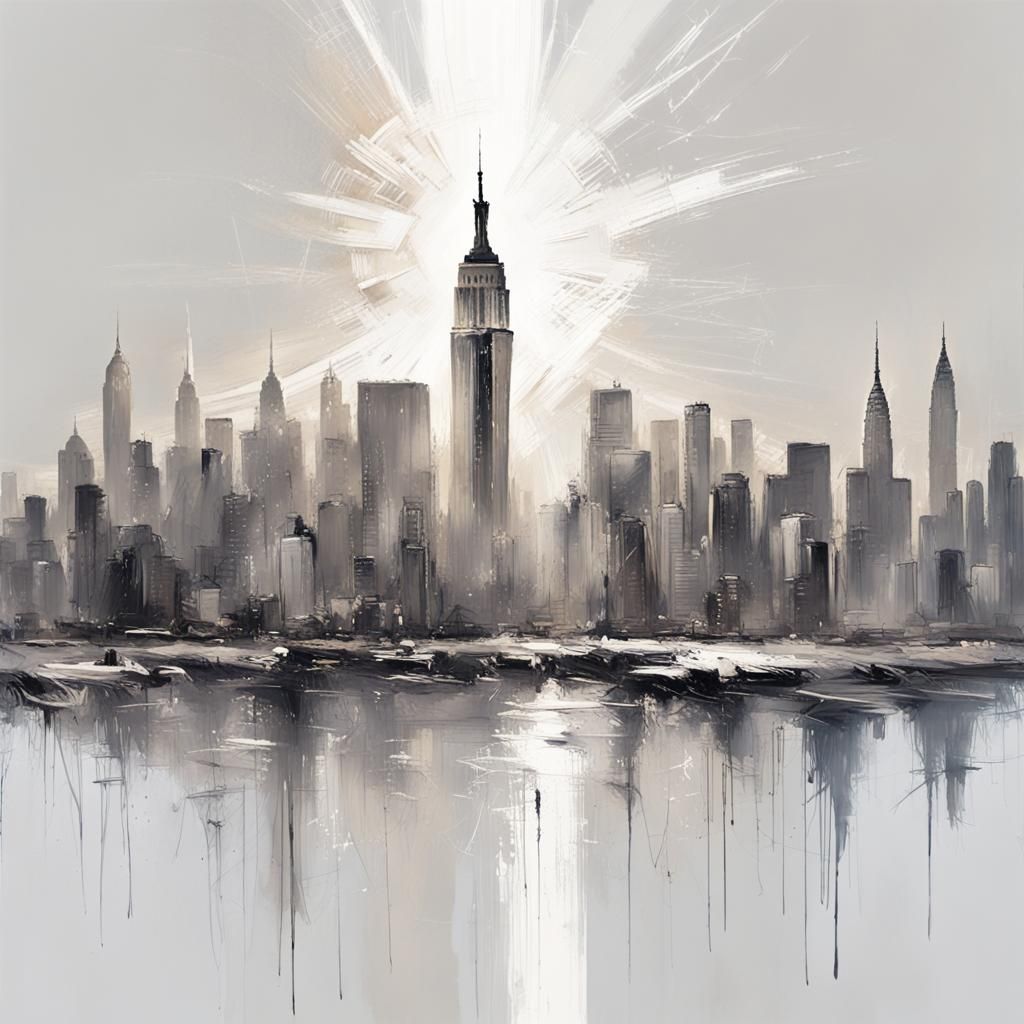 New York City Skyline in Distressed Cartoon Style